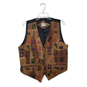Vintage Trends Mens Medieval Banner Patchwork Leather Vest Sz L